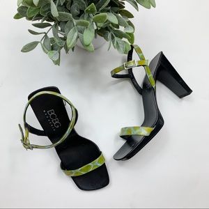 Vintage BCBG 90s square toe croc heeled sandals